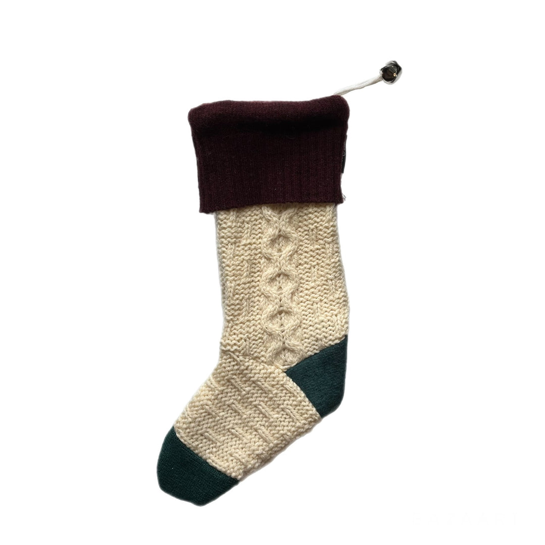 Christmas Stocking - Maroon, Green & Cream - 053