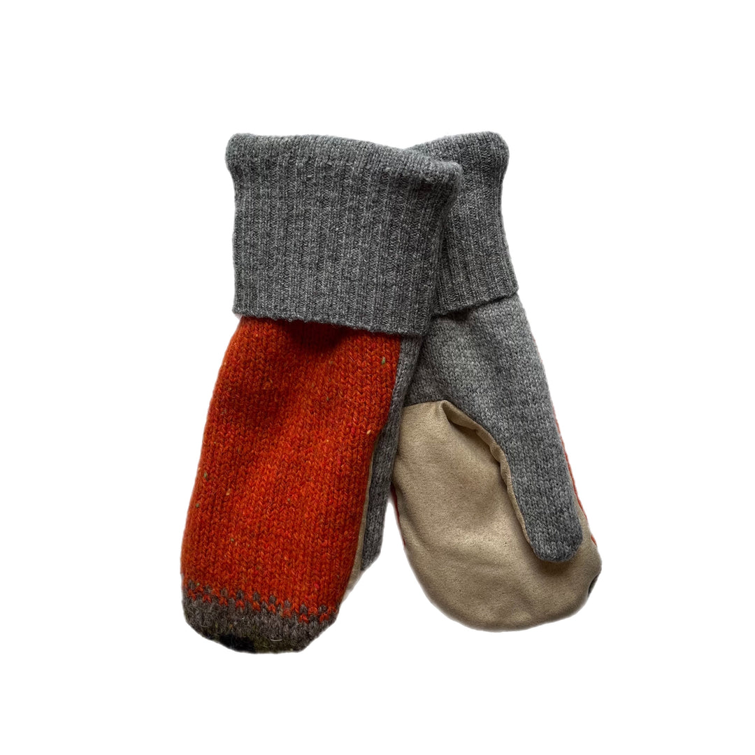 Womens Driving Mittens Orange and Beige