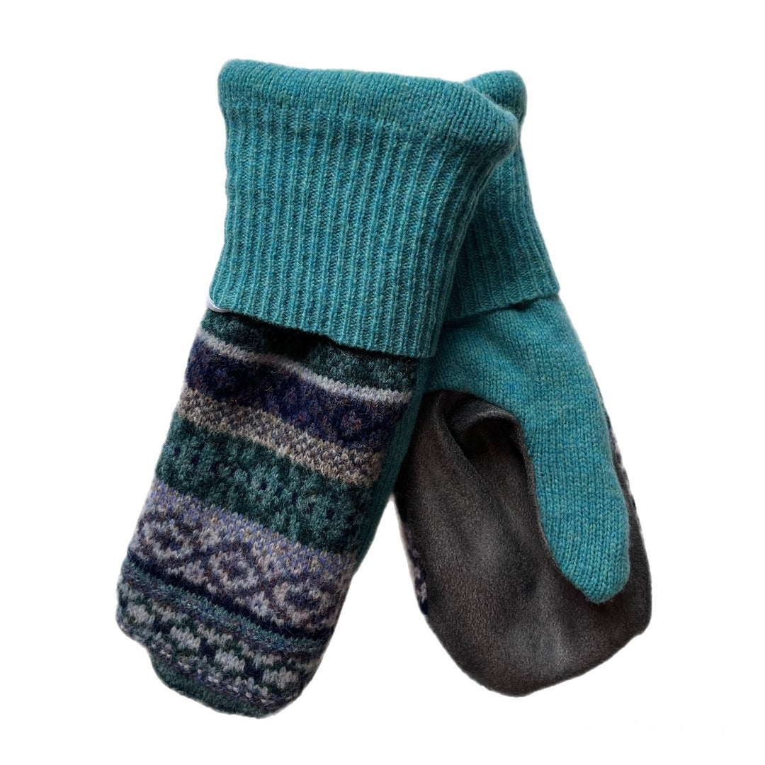 Turquoise and Grey Womens Driving Mittens