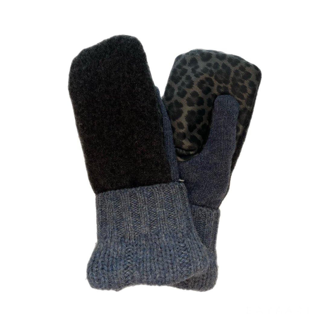 Womens Driving Mittens Grey with Cheetah Print