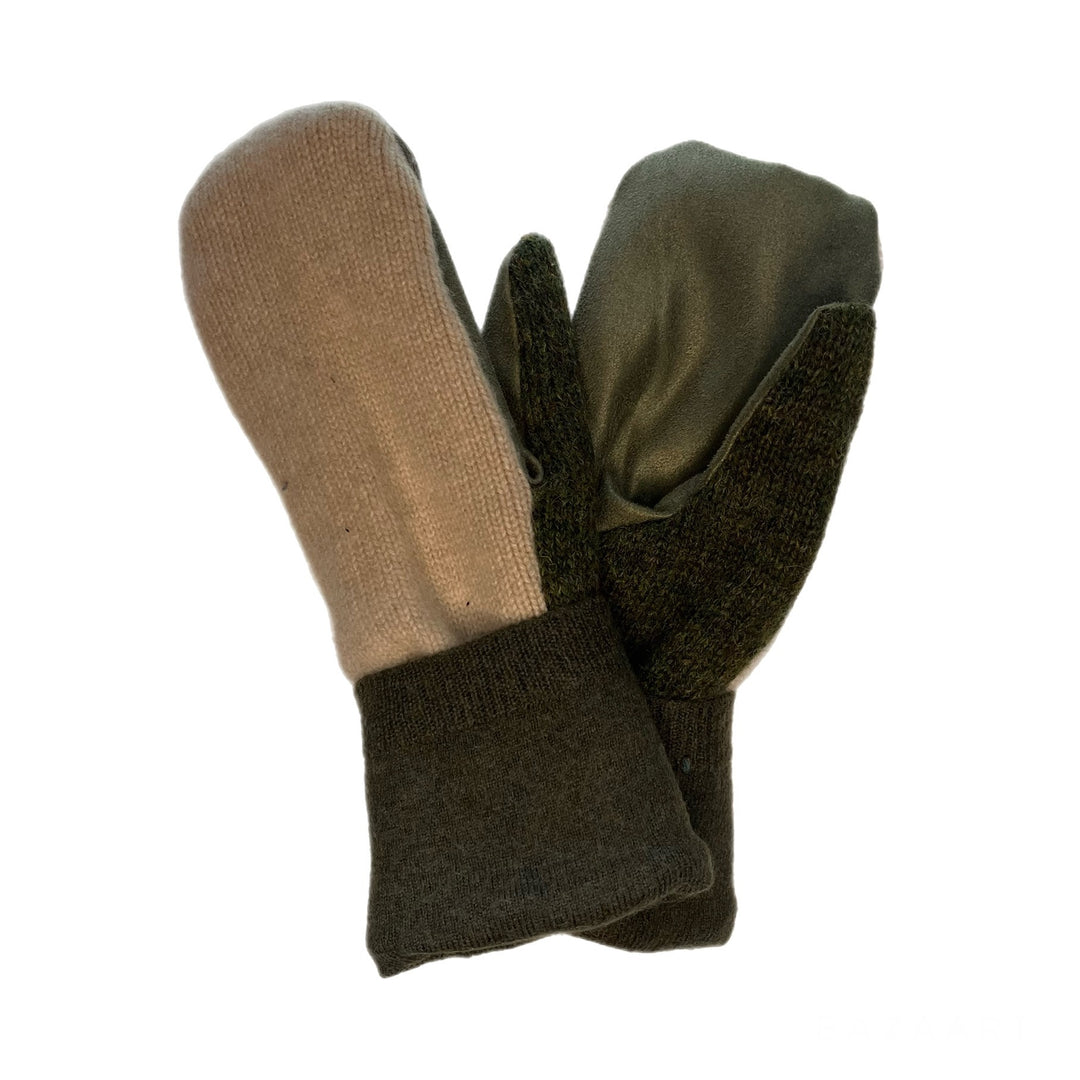 Cream with Green Womens Driving Mittens