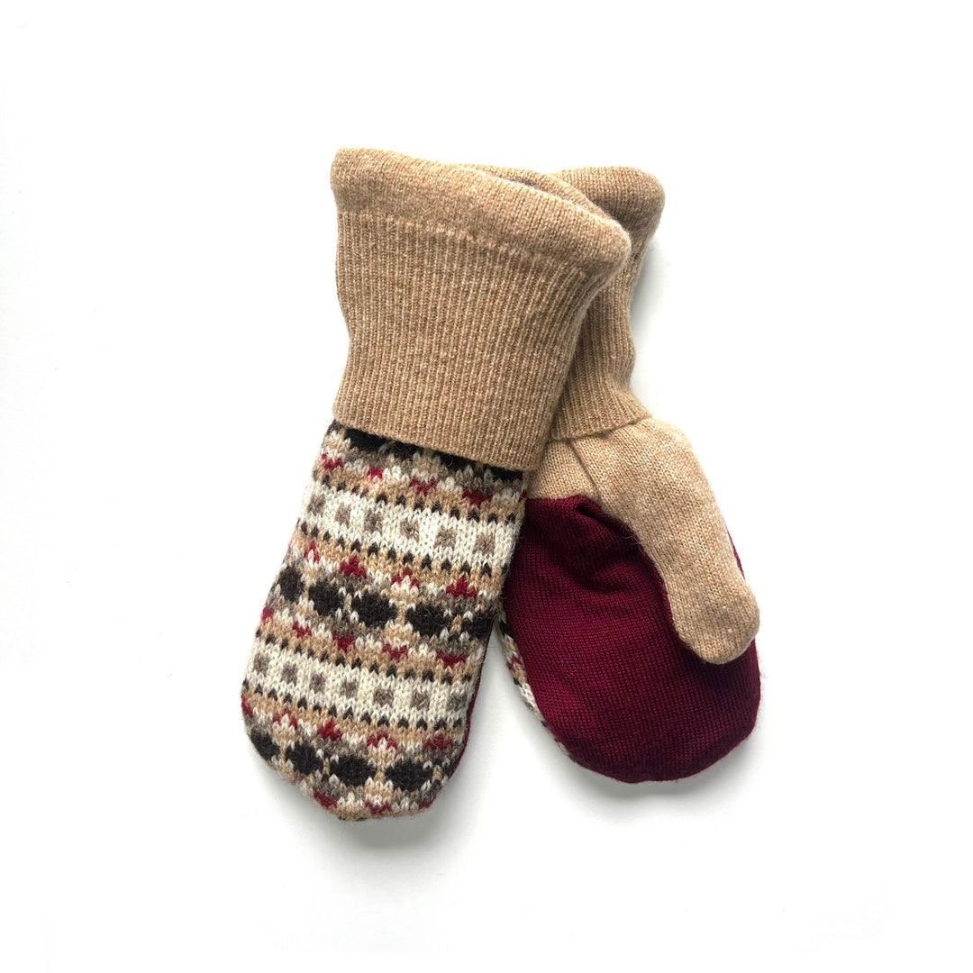 Tan and Red Pattern Womens Mittens