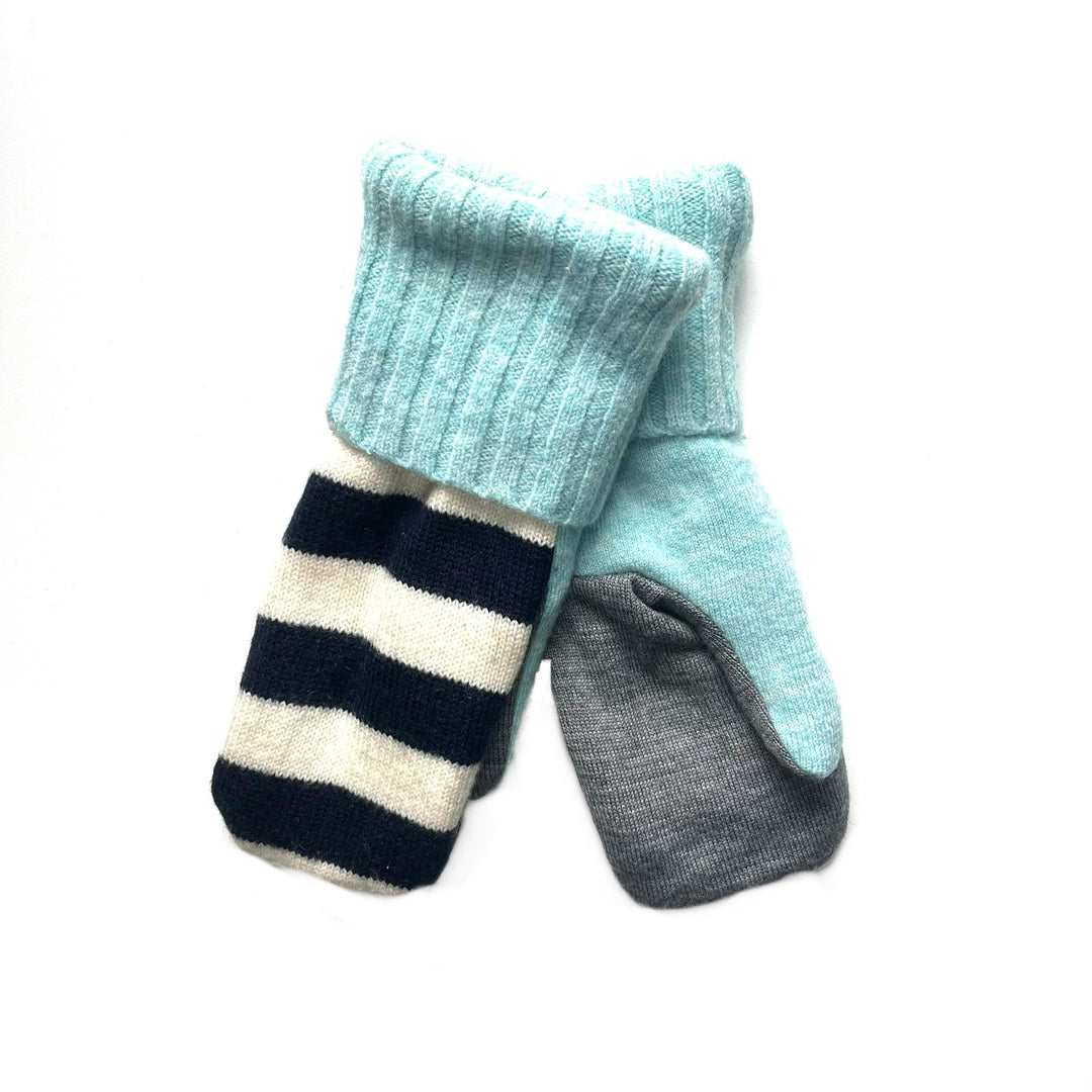 Cream Stripes and Blue Womens Mittens