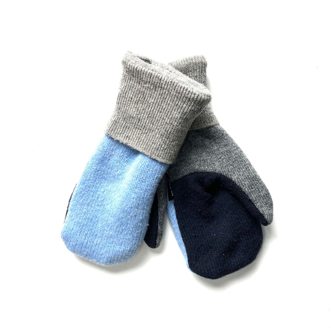 Grey and Blue Womens Mittens