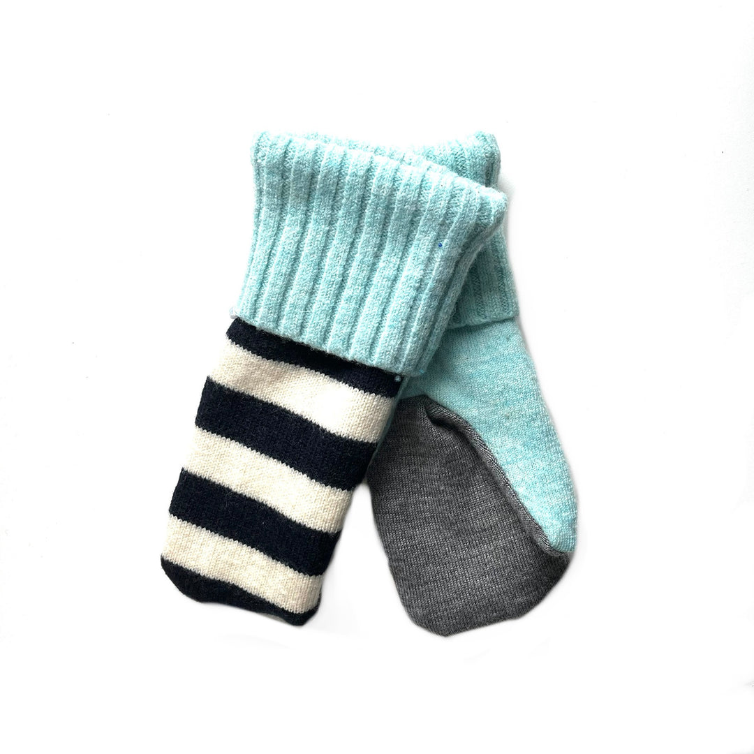 Cream and Blue Womens Mittens