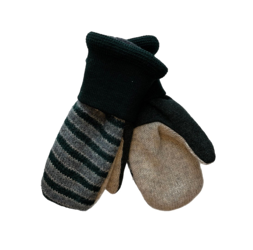 Womens Green and Grey Stripe Mittens