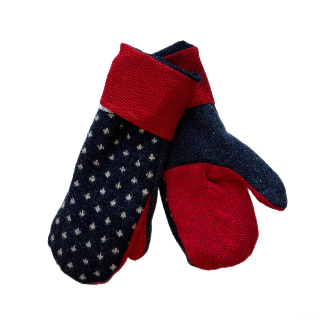 Womens Navy and Red Pattern Mittens