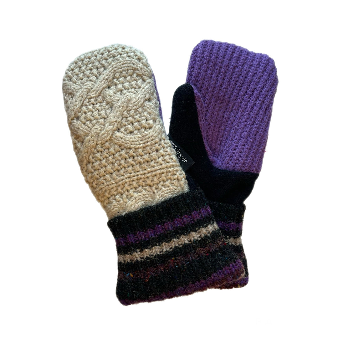 Womens Cream and Purple Mittens