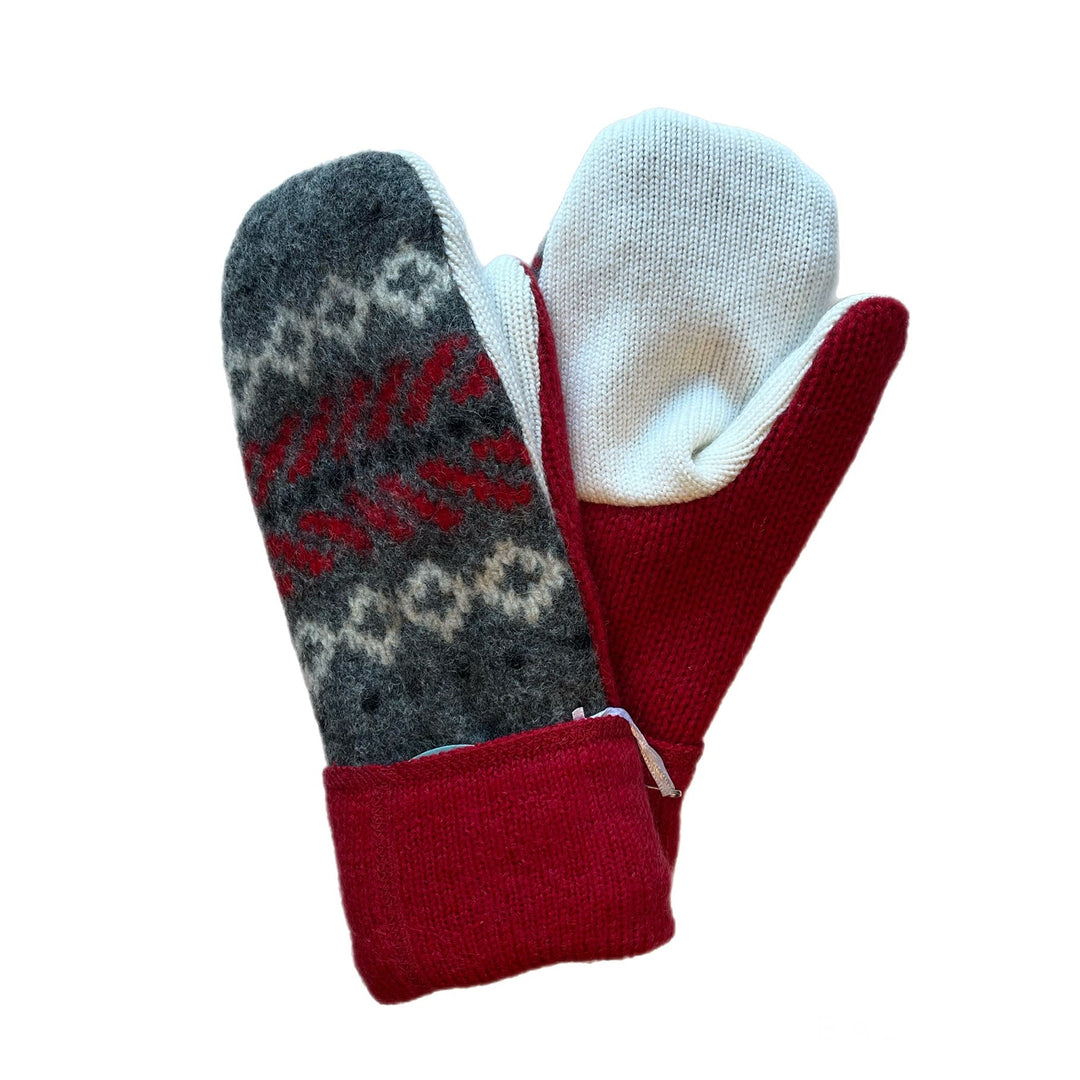 Womens Red and Grey Mittens