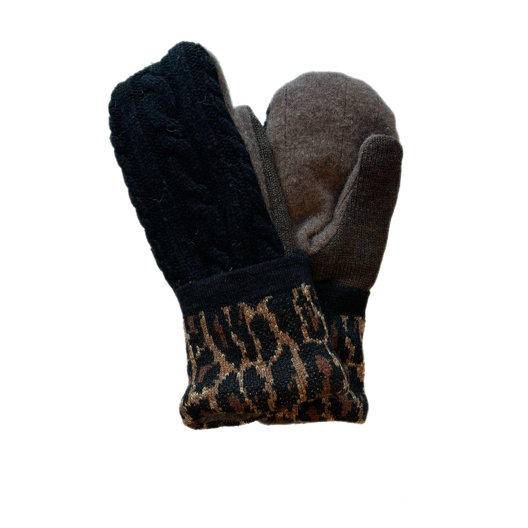 Womens Cheetah Print and Black Mittens