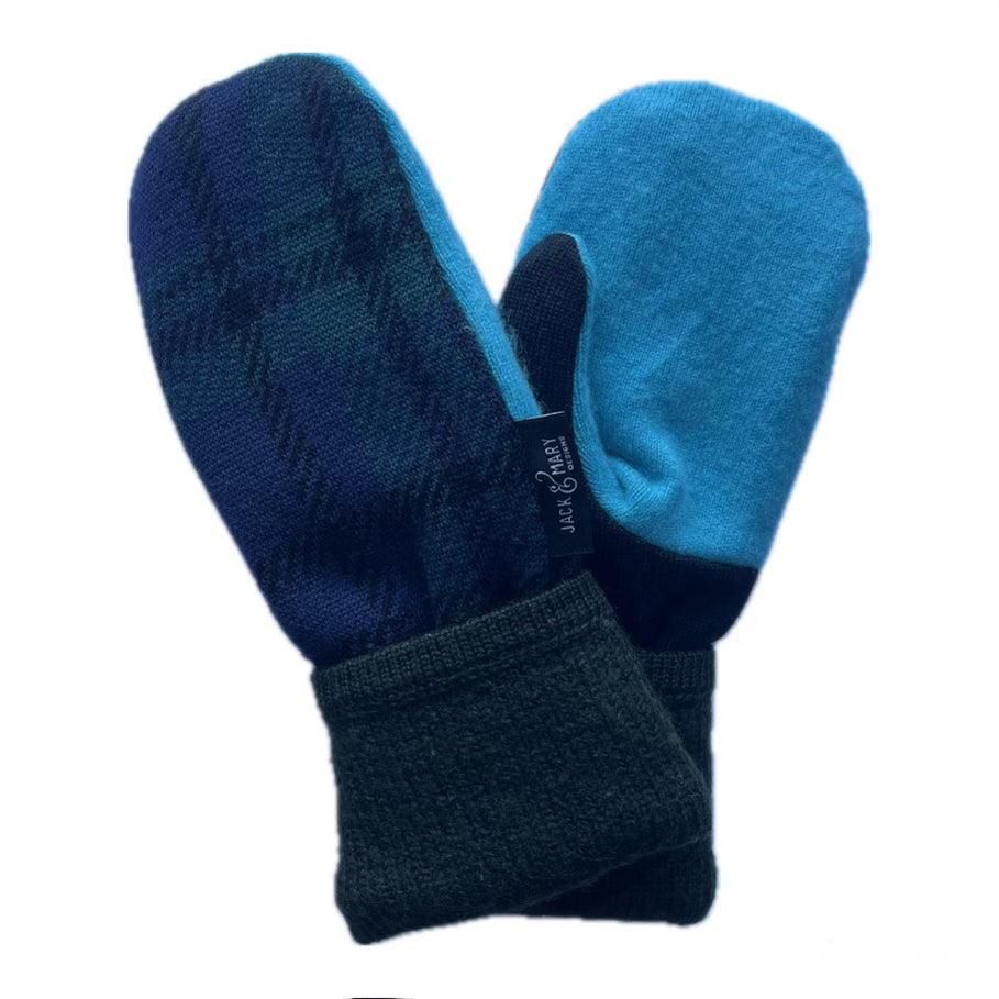 Women's Mittens - Blue & Green Tartan