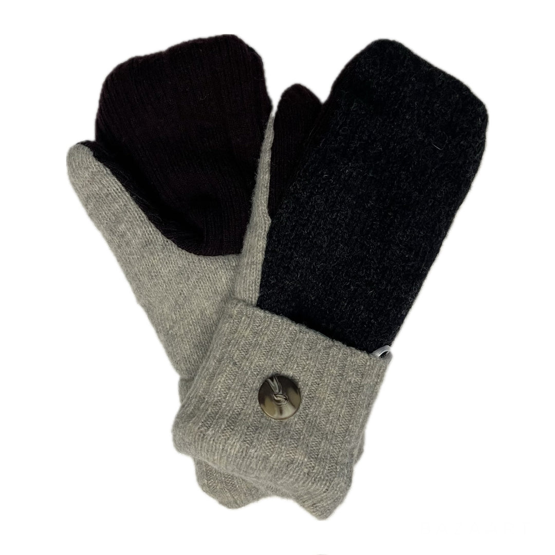 Womens Grey and Maroon Mittens