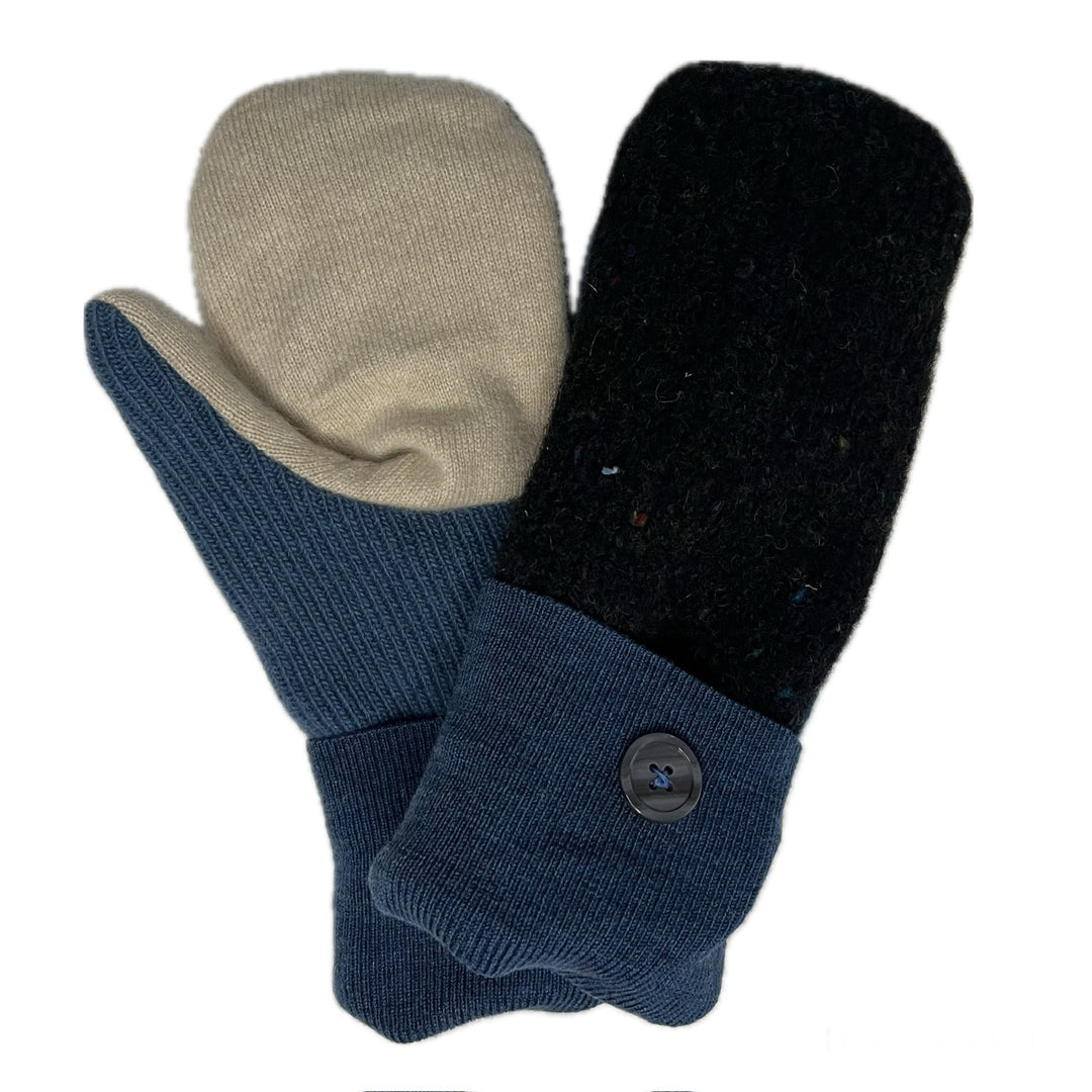 Womens Black and Blue Mittens