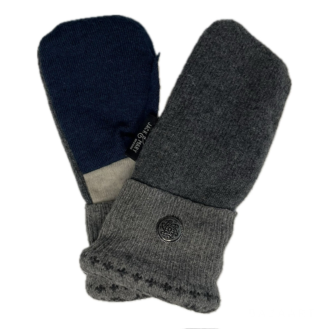 Womens Grey and Blue Mittens