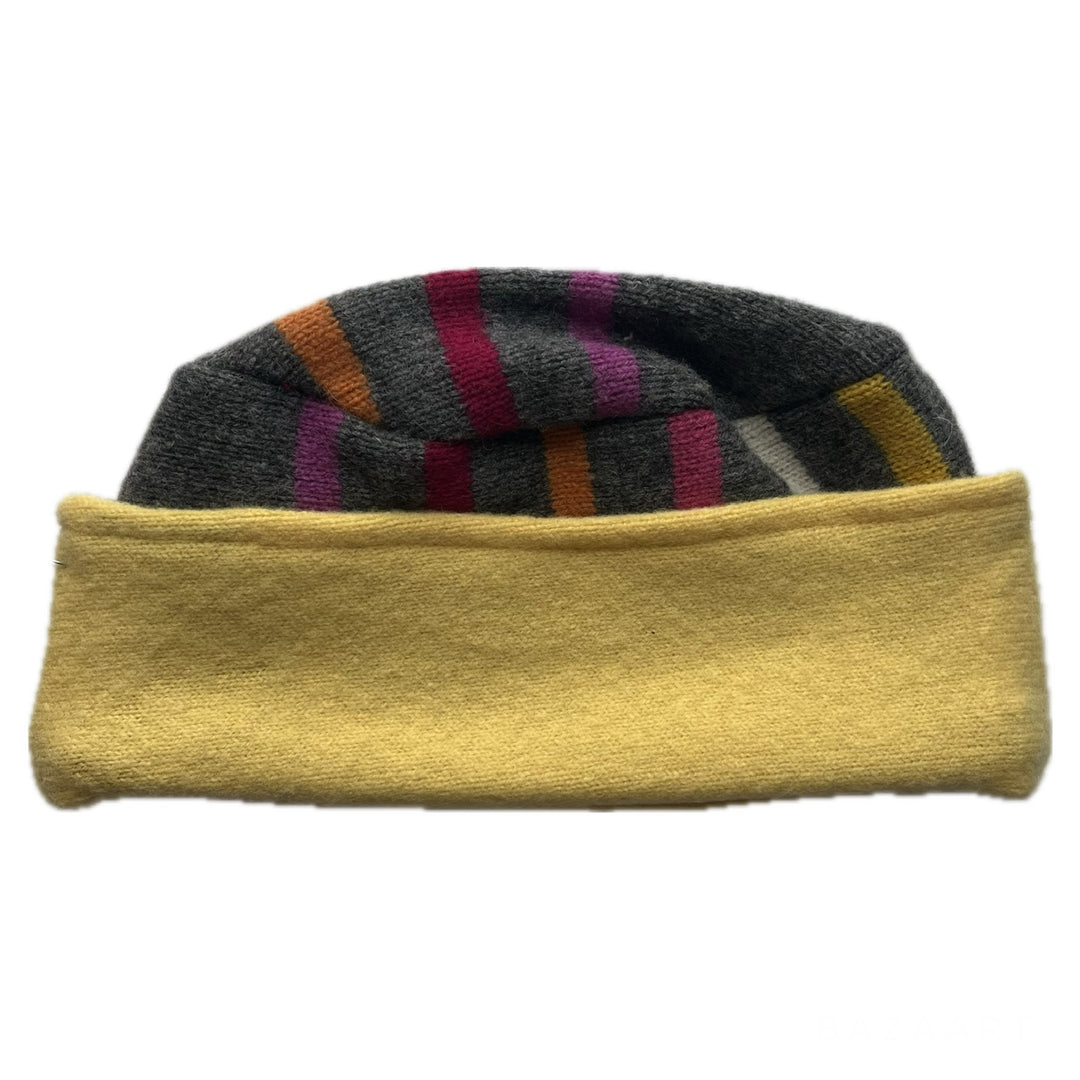 Kids Hat Grey & Multicolor Stripes with Yellow Band