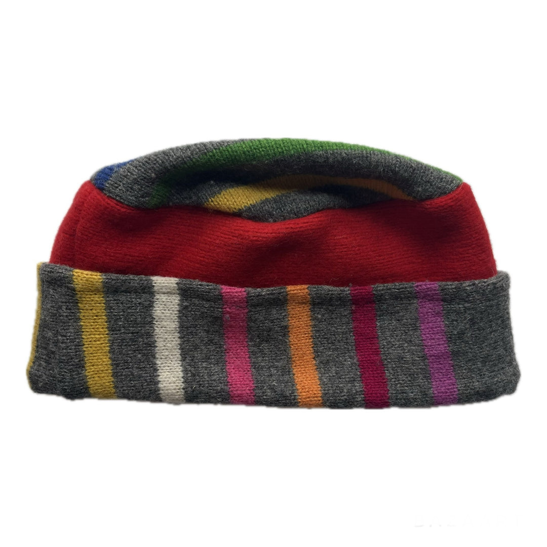 Kids Hat Grey & Red with Multicolor Stripes