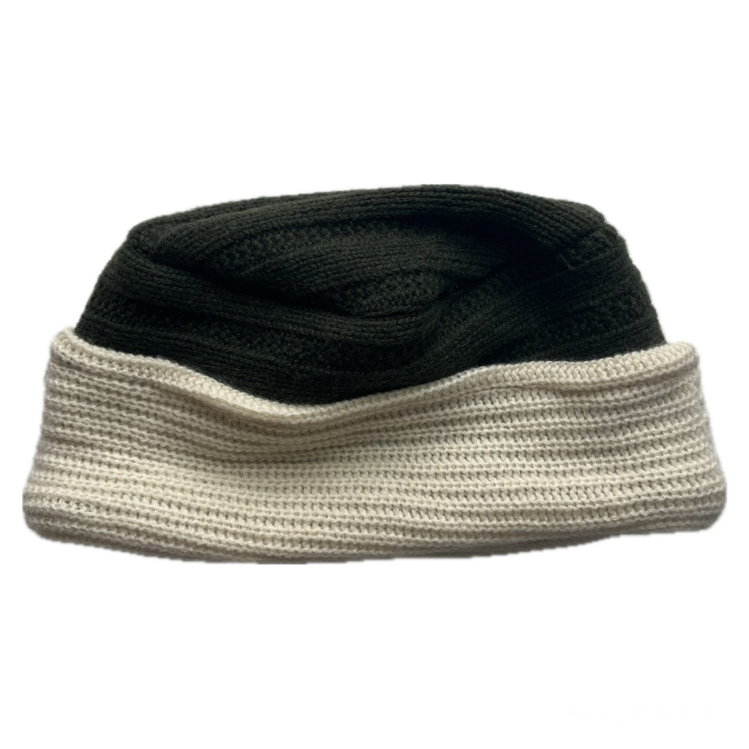 Kids Hat Green Cable Knit with Cream Band