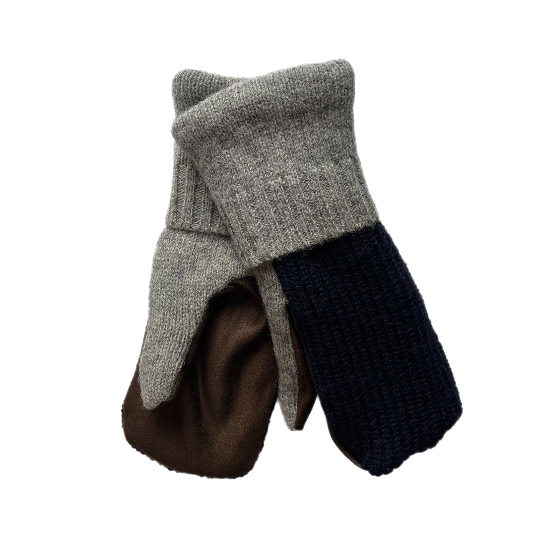 Navy Grey and Brown Mens Driving Mittens