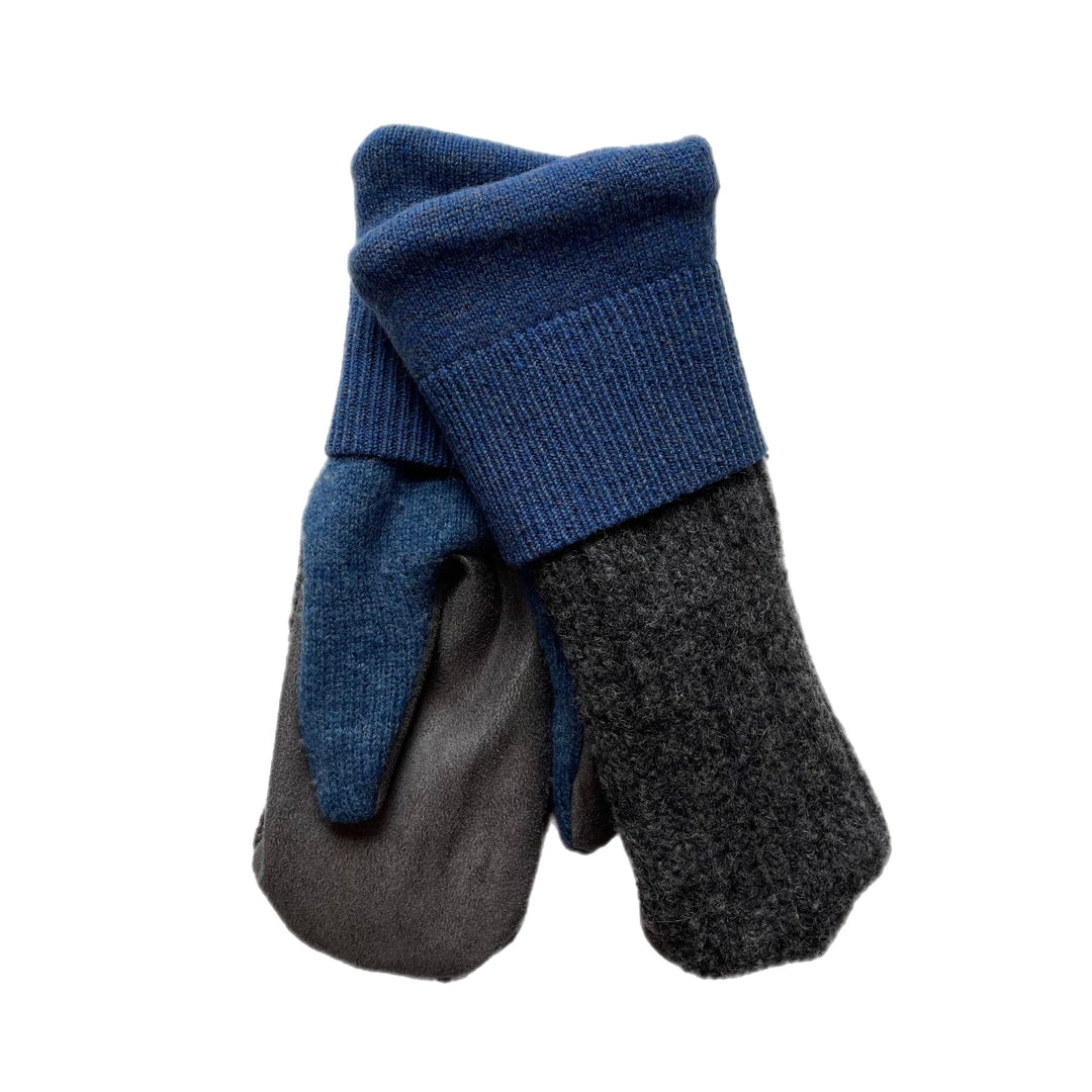 Blue and Charcoal Mens Driving Mittens