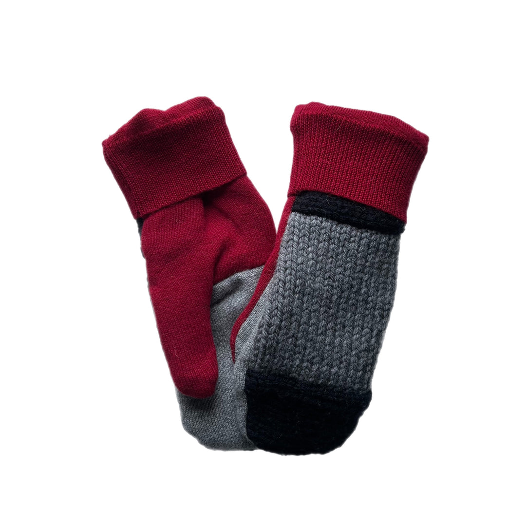Grey and Red Womens Mittens