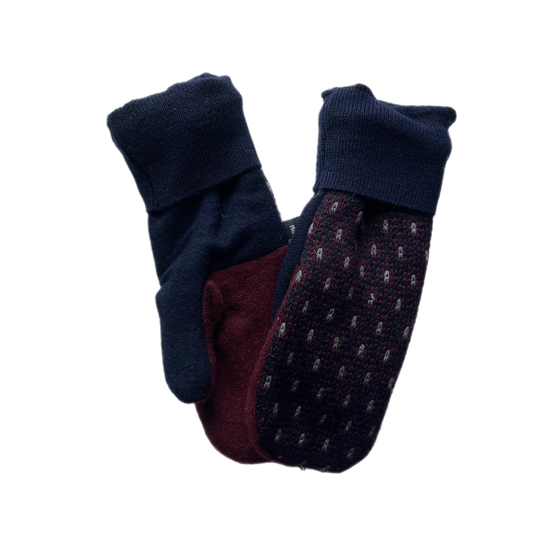 Maroon & Navy Womens Mittens