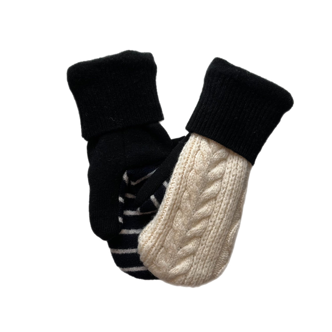 Cream and Black Womens Mittens