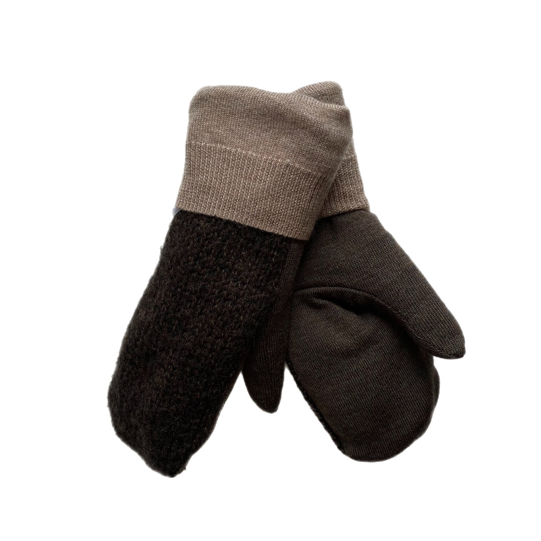 Brown and Beige Womens Sherpa Lined Mittens