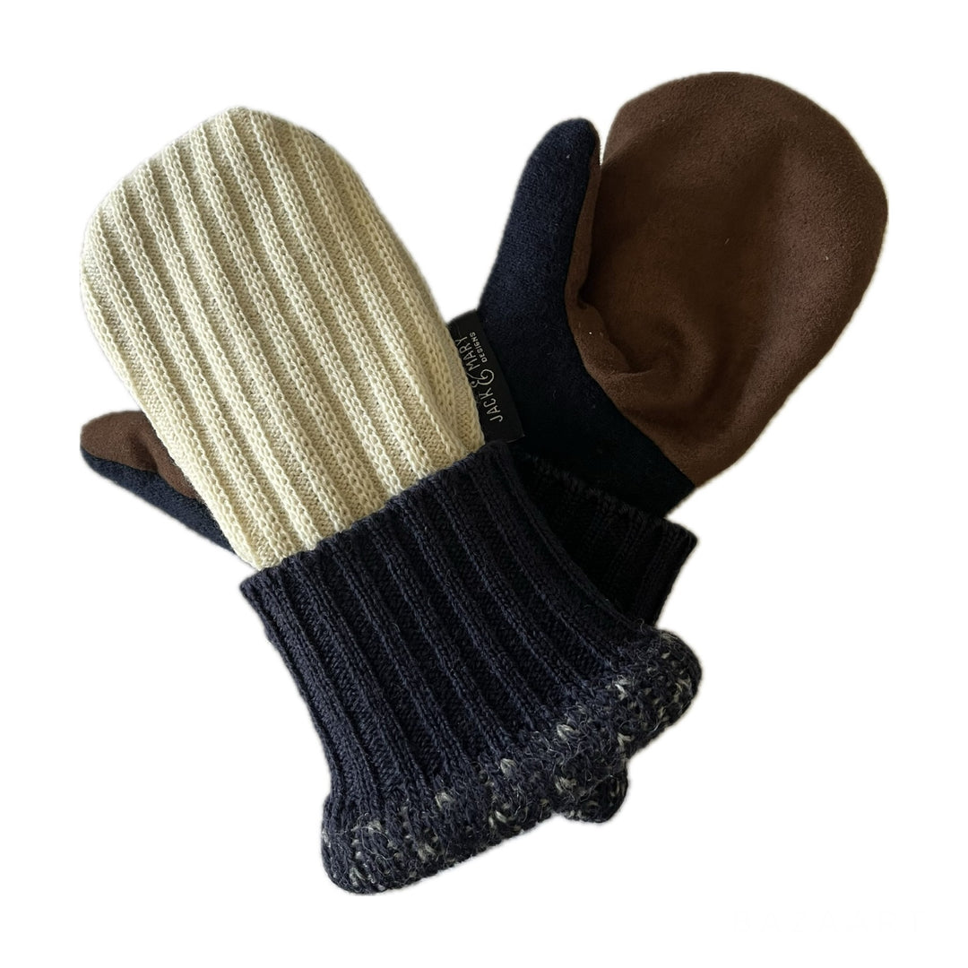 Cream & Chocolate Womens Small Driving Mittens