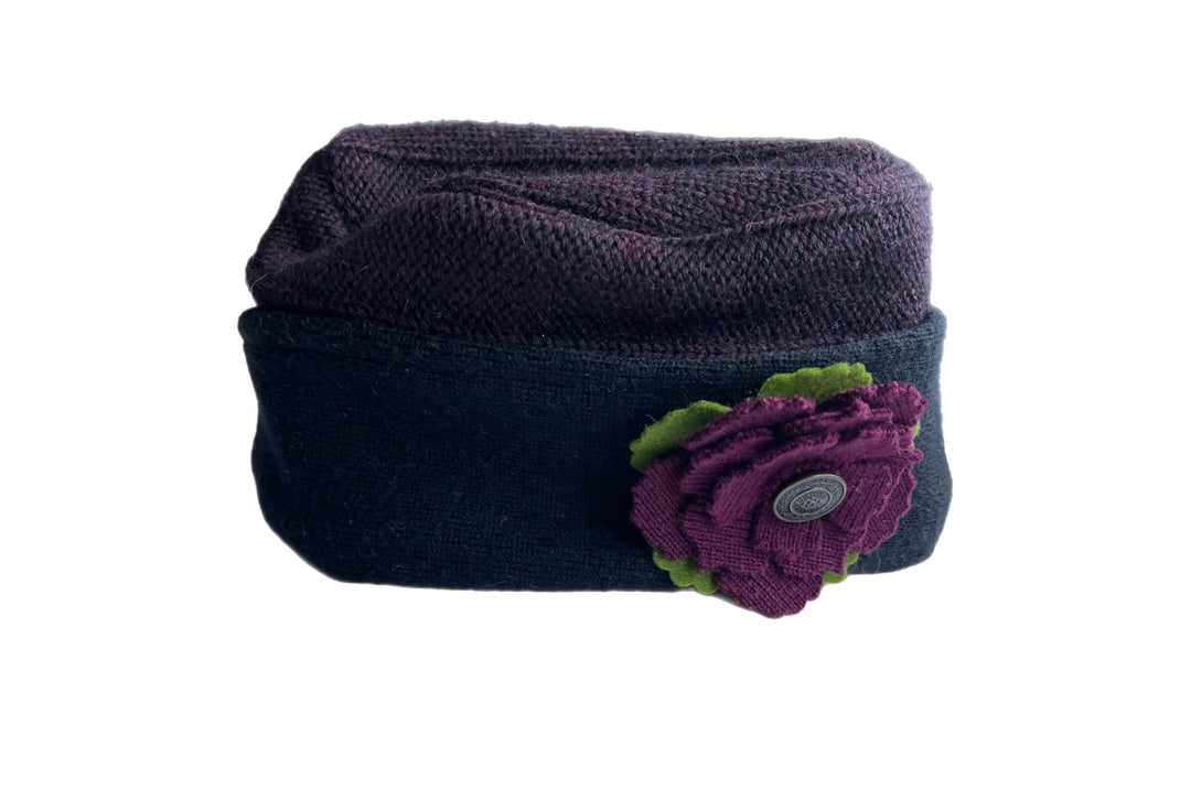 Women's Maroon & Black Hat with flower - 36 | One Size