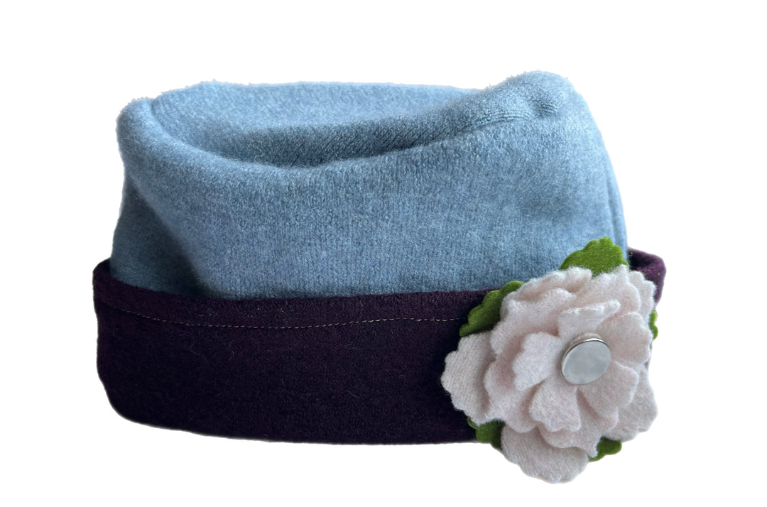Women's Blueish Grey & Purple Hat with flower- 23 | One Size