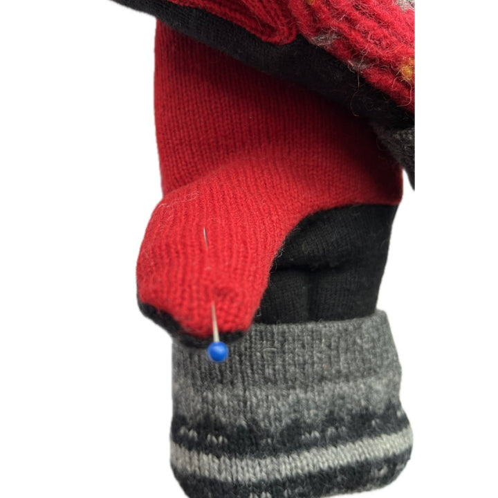 SALE Sherpa Lined Sweater Mittens - Red, Grey and Black Pattern  - 001