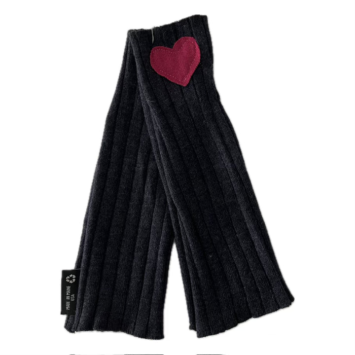 Wool Long Fingerless Mittens with Hearts