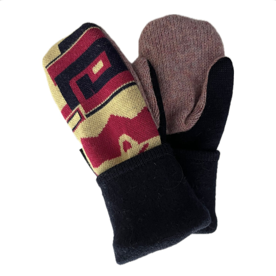 Women's Mittens - Asymmetric Navy, Pink & Cream Pattern - 1549 M/L
