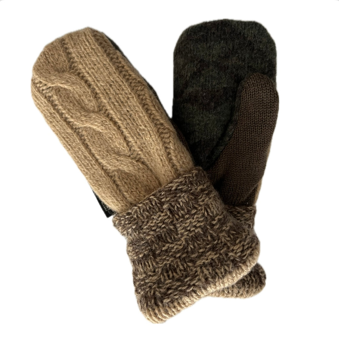 Women's Mittens - Camel Cable Knit with Brown - 1559 M/L