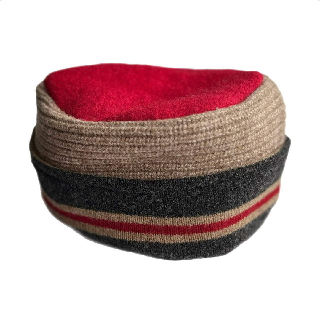 Women's Hat - Camel & Charcoal with Red Stripe - 60 | One Size