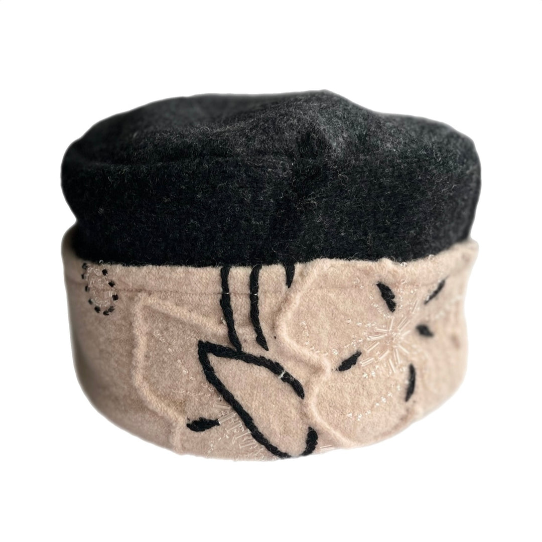Women's Hat - Charcoal with Cream & Black Beaded Pattern - 62 | One Size