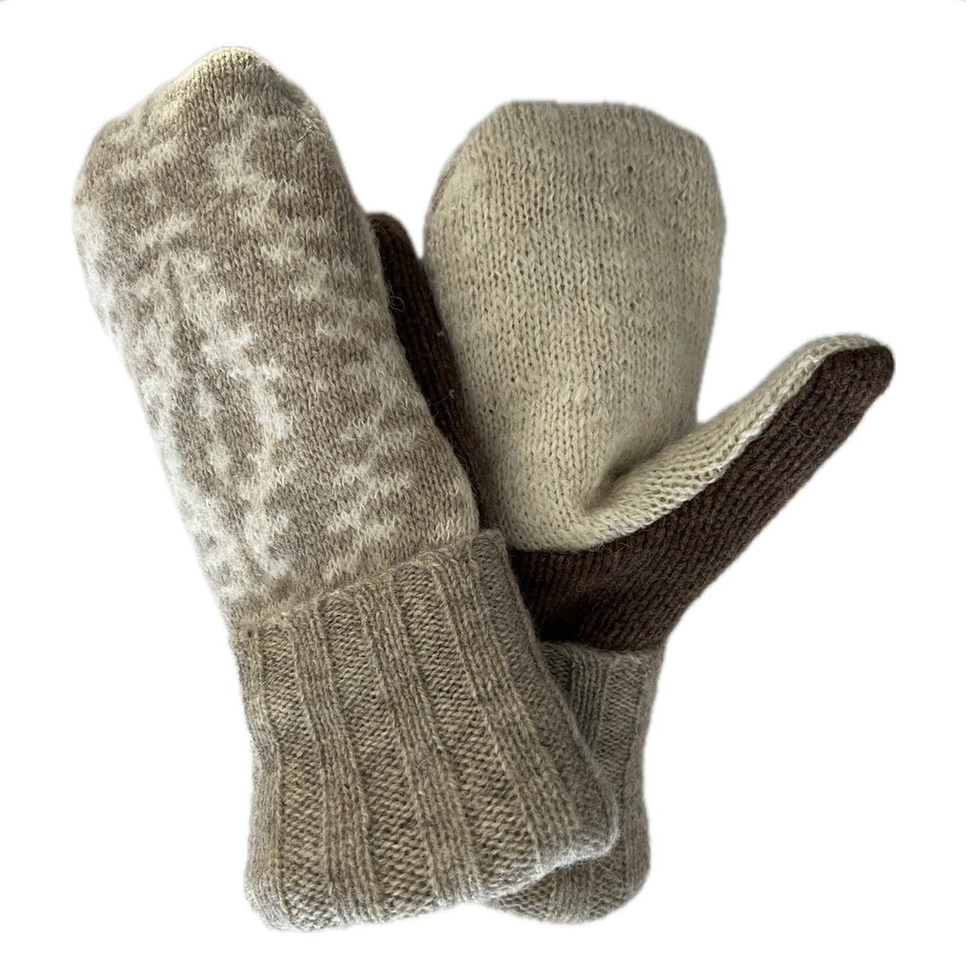 Women's Sherpa Lined Mittens - Cream/Beige Nordic - 607