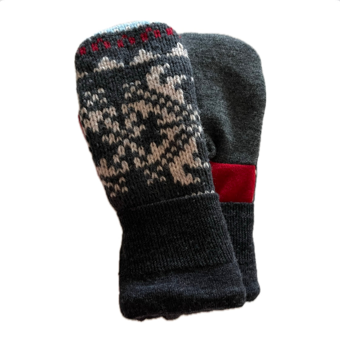 Women's Mittens - Grey & Red Nordic - 1479 M/L