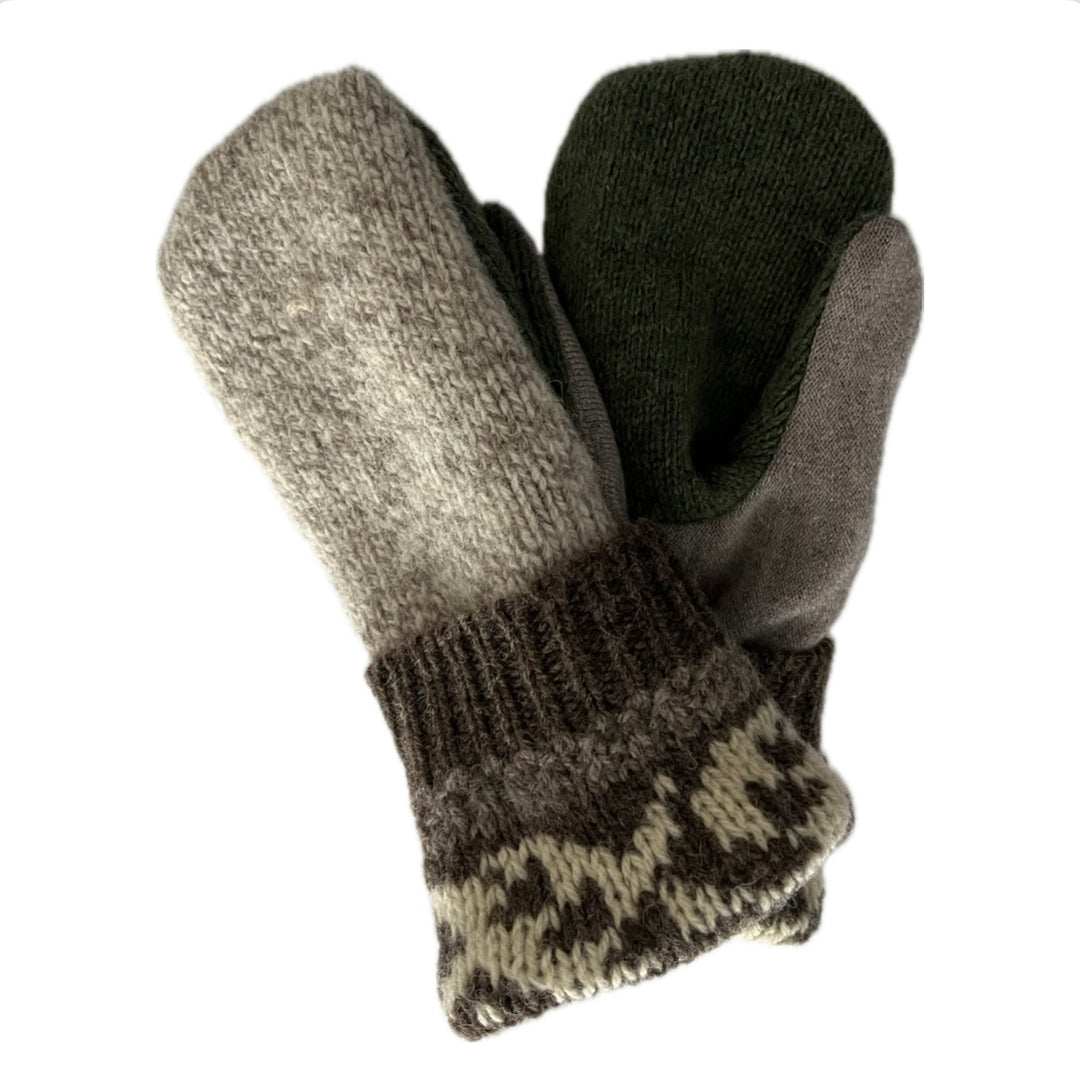 Women's Mittens - Grey & Olive - 1552 M/L
