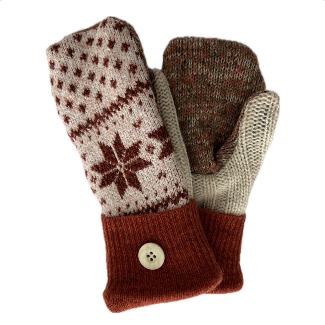 Women's Mittens - Light Pink & Orange Nordic with Button - 1580 M/L