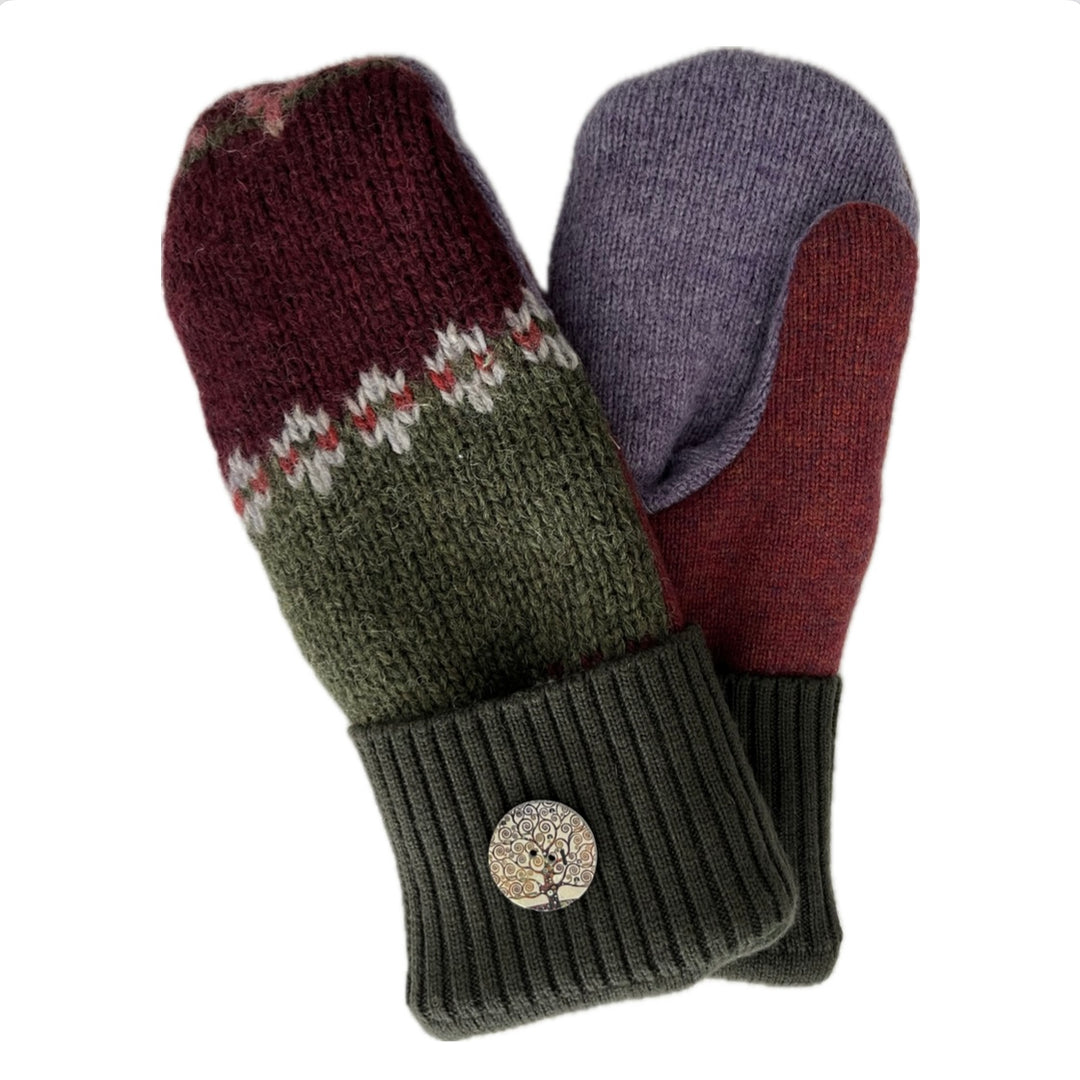 Women's Mittens - Maroon, Green & Purple Pattern - 1568 M/L