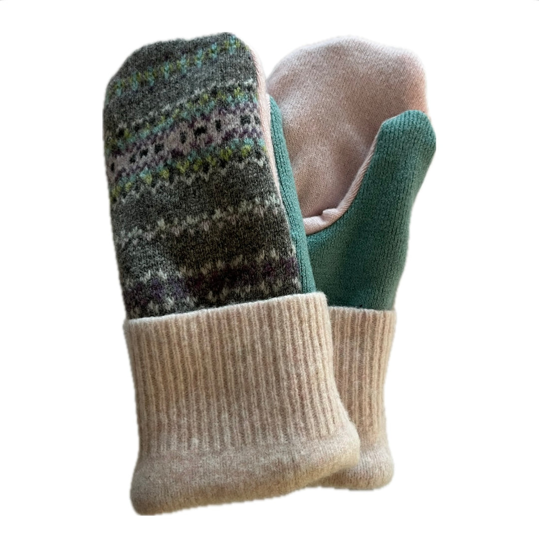 Women's Mittens - Peach & Greens Pattern - 1539 M/L