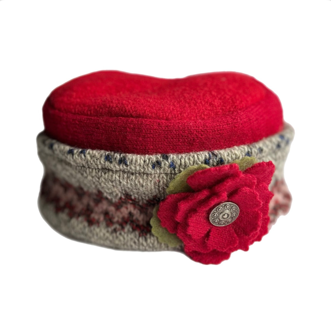 Women's Hat with Red Flower - Red with Grey & Pink Pattern - 73 | One Size