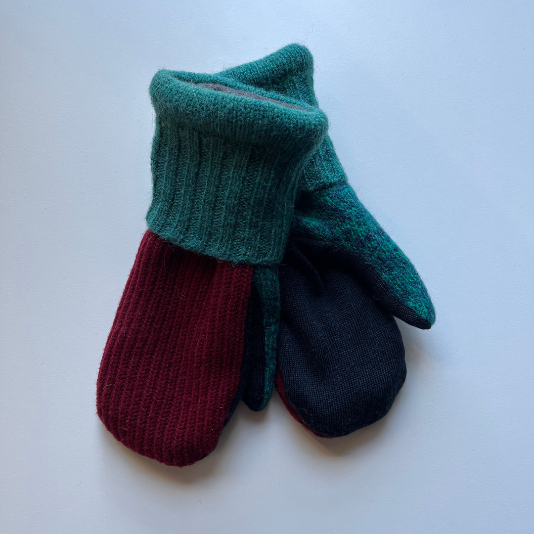 Red blue and green mittens