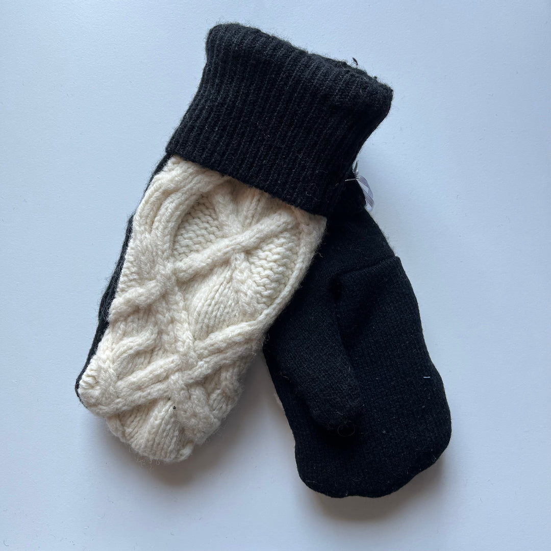 Cream & Black Mittens