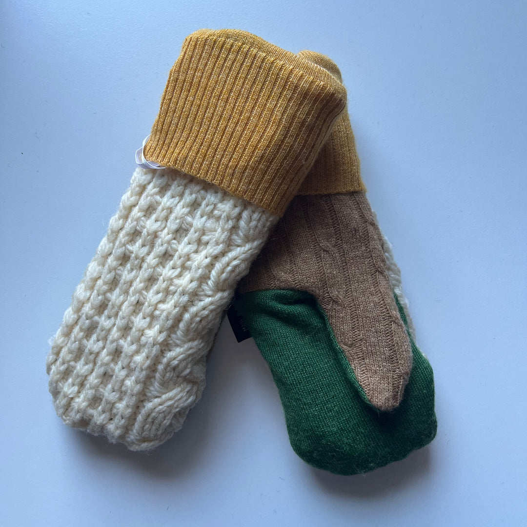 Cream, Yellow & Green Mittens