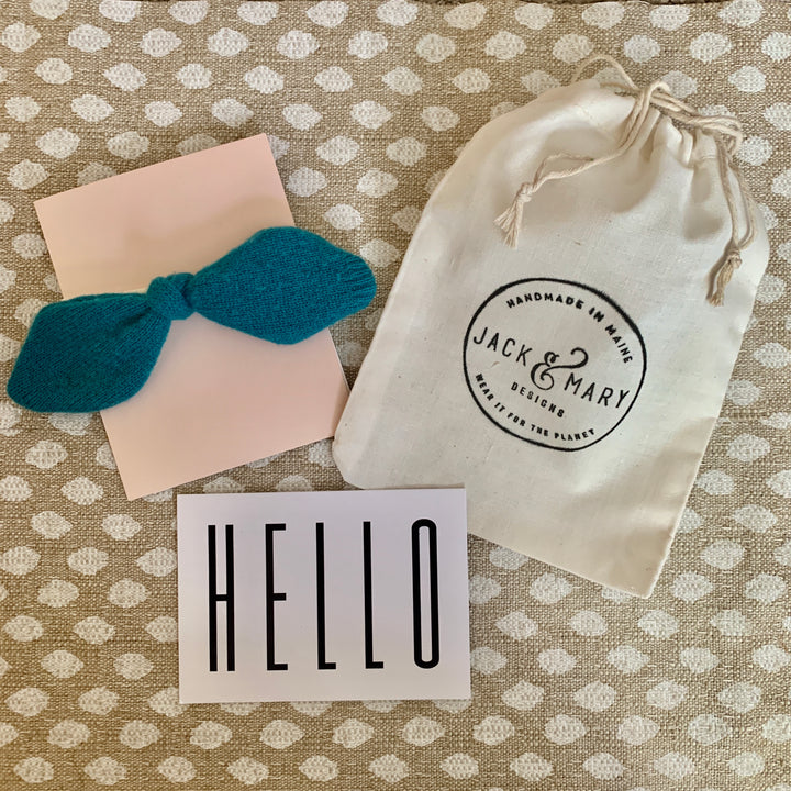 Cashmere hair bow, teal