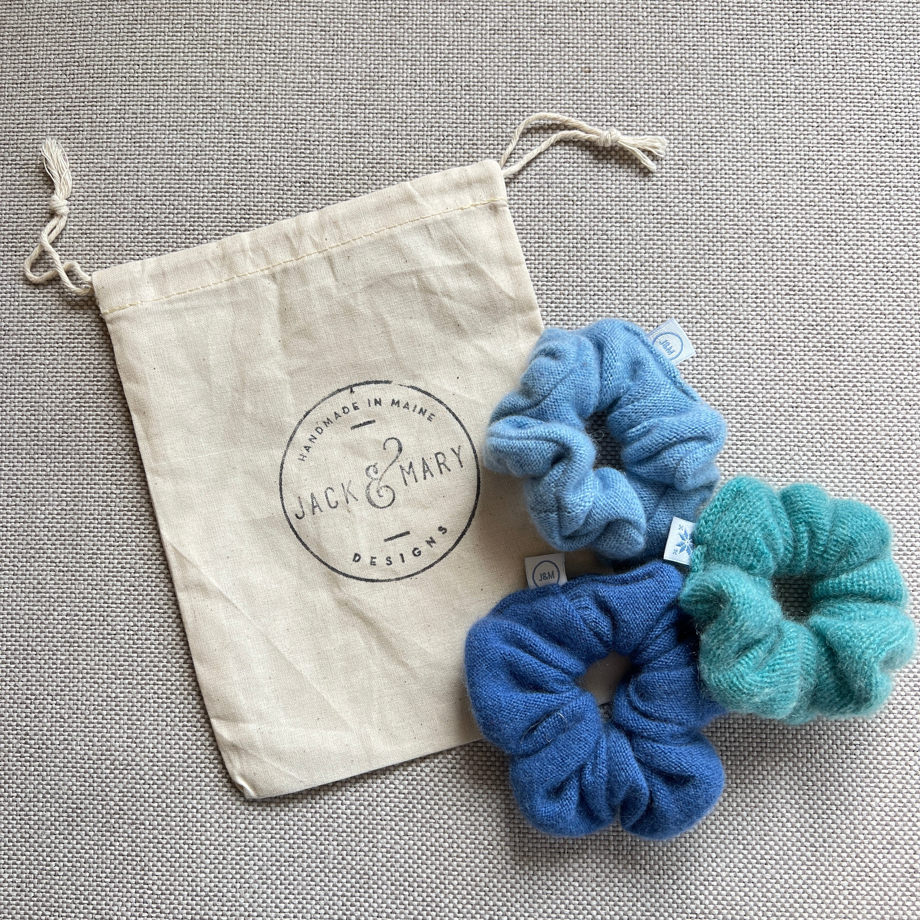 Cashmere Scrunchies! Sky, Fern, Cadet Blue 036