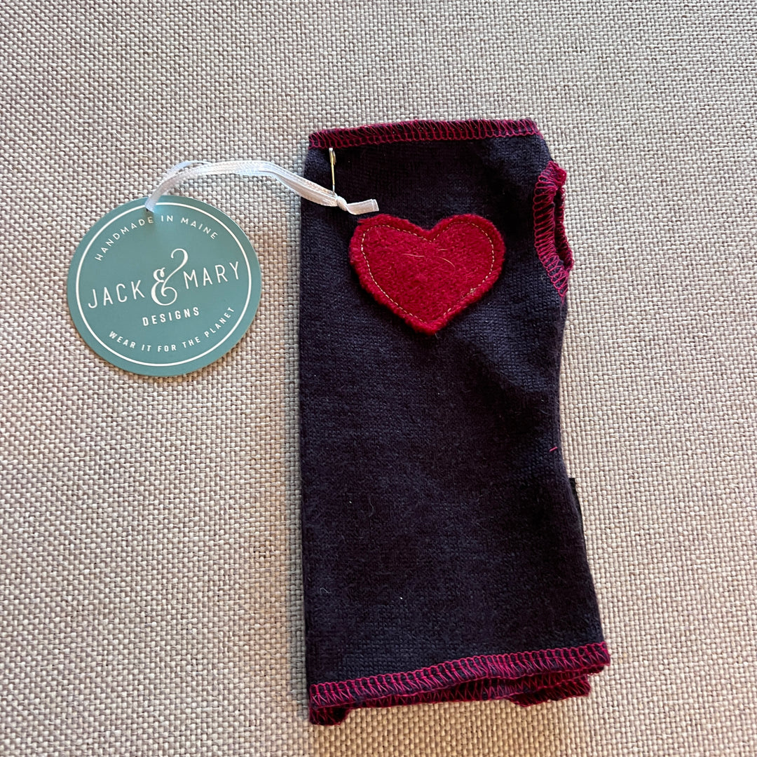 Fingerless Mittens Navy with Red Heart 344
