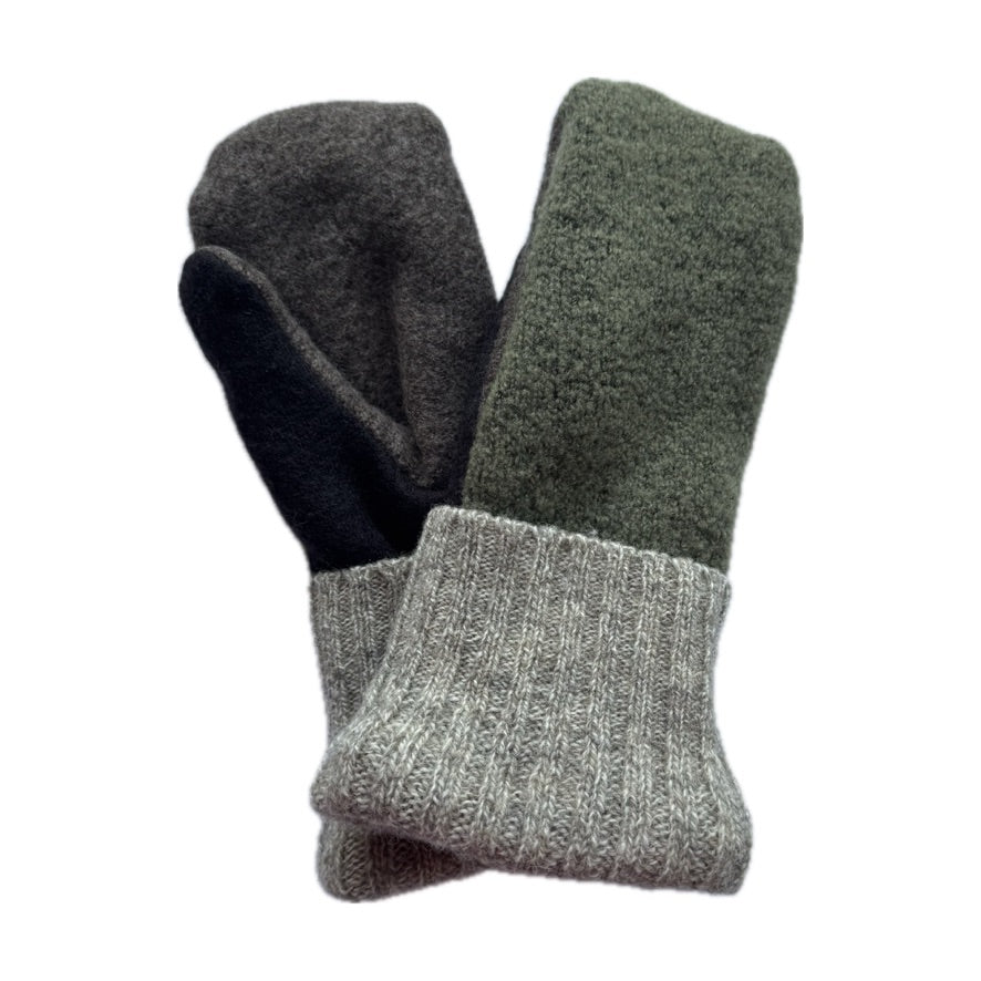 Men's Mittens - Green, Grey & Black - 379
